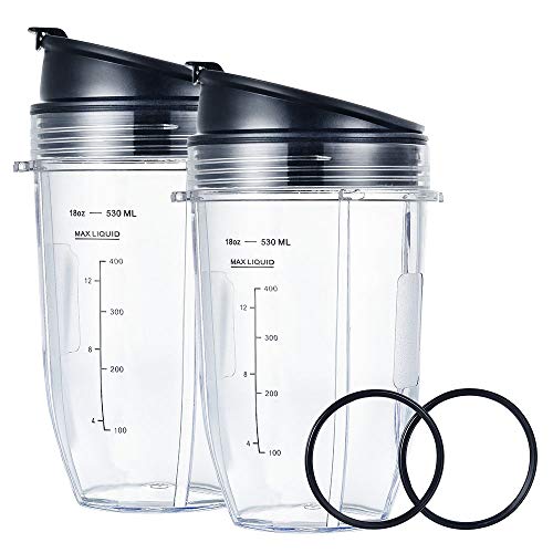 Blender Replacement Cups, 18OZ Cup with 2 Sip Seal Lids & 2 Rubber Gaskets