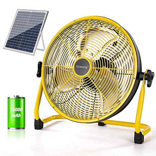 Blessny 14" Rechargeable Solar Floor Fan: Portable, Cordless, 12 Speeds