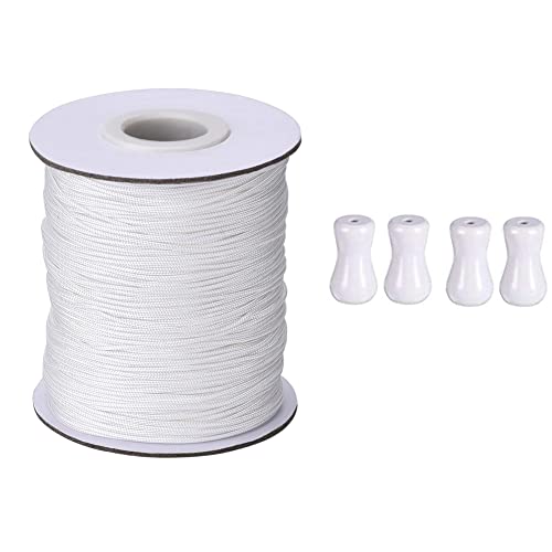 White Braided Lift Shade Cord 50m with Wood Pendant Pack