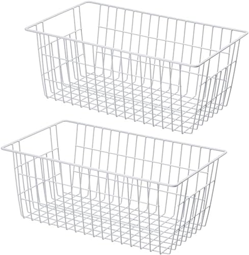 SANNO Freezer Storage Baskets, Stackable Wire Storage Baskets Bin Organizer  Refrigerator Chest Basket Organizers Bins for Storage Pantry Home,  Bathroom, Closet Organization, Set of 4 