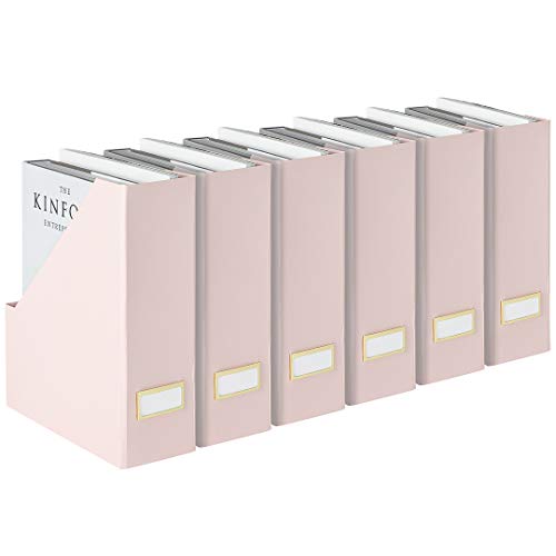 BLU MONACO Set of 6 Foldable Pink Cute Magazine Holders with Gold Label Holders
