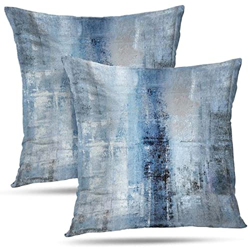 Blue and Grey Abstract Art Pillow Cover Set