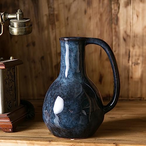 Blue Ceramic Vase with Handle
