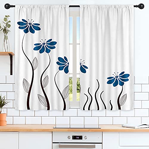 Blue Flower Kitchen Curtains