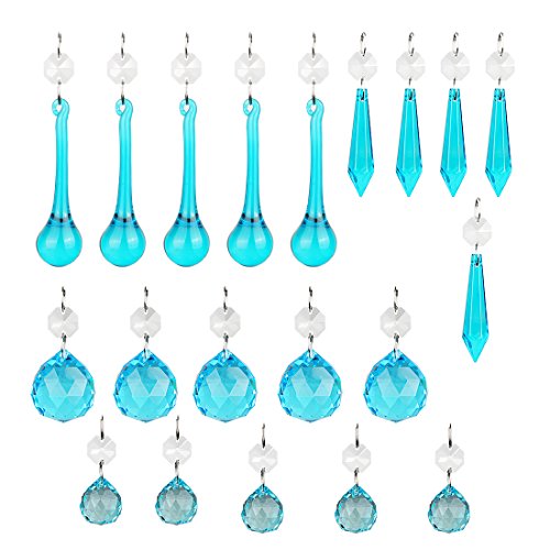 Blue Glass Crystal Teardrop Chandelier Prisms Set