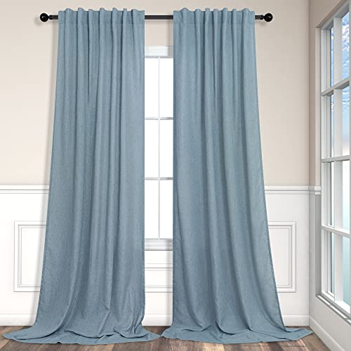 Blue Linen Curtains for Living Room - Semi Sheer