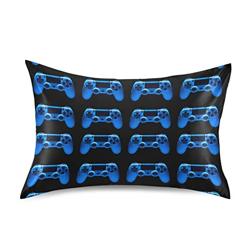 Blue Neon Lights Gamepad Silk Pillowcase