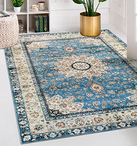 Blue Oriental Floral Medallion Rug