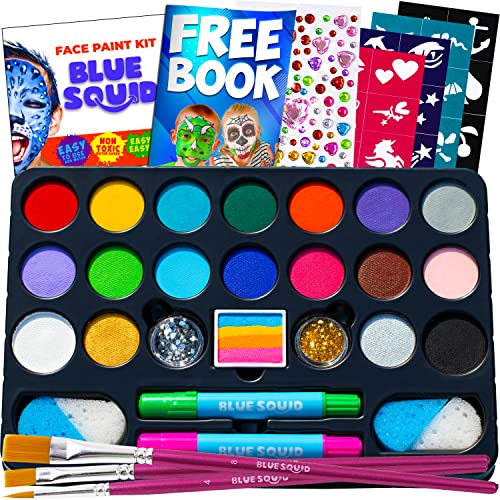 Blue Squid Kids Face Painting Kit - 22 Color Non Toxic Face Paint Kit for Kids
