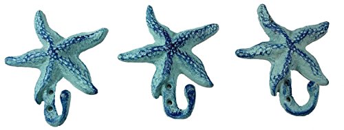 Blue Starfish Wall Hooks - Set of 3