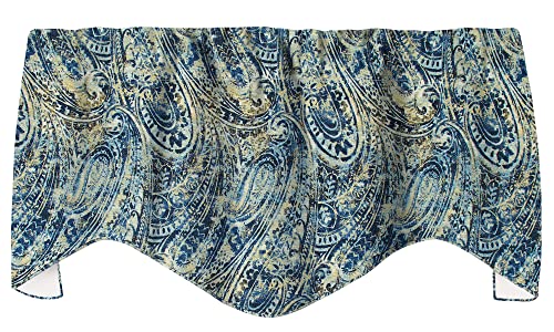 Blue Valance Curtains -Valances for Windows - Valances for Living Room or Kitchen Window Kitchen Curtain - Swag Curtains Made in USA with Paisley Waverly Fabric, Rod Pocket, Lined 53” x 18”