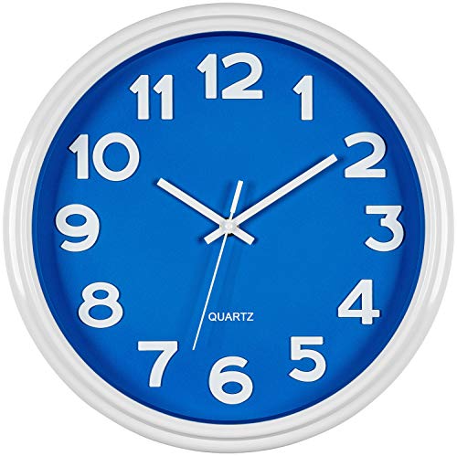 Blue Wall Clock 12.5 Inch Silent Non-Ticking Quartz