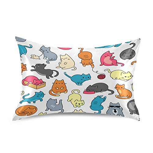 Blueangle Color Cartoon Cat Satin Pillowcase