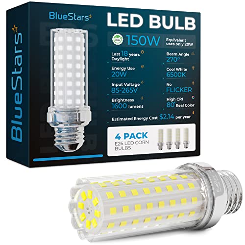 BlueStars 20W LED Corn Light Bulbs - Cool Daylight White - 4 Pack