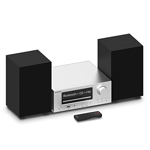 Bluetooth Stereo Shelf System and CD Player, 100W Home Stereo System with FM Radio, Backlit LCD Display, USB and AUX