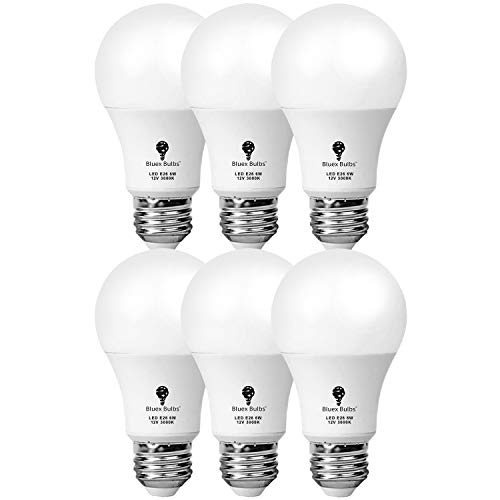 Bluex Bulbs 12 Volt Light Bulb 12V LED Bulb A19 6W 3000K Warm White E26 Low Voltage Light Bulbs 570lm (50Watt Equivalent) RV Camper Marine, Solar Battery System Lighting 6 Pack