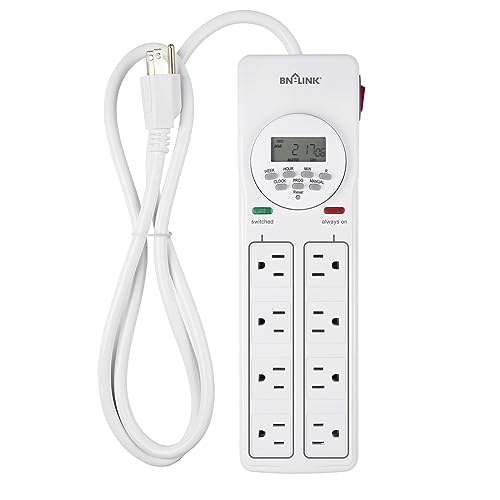 BN-LINK 8 Outlet Surge Protector with 7-Day Digital Timer (4 Outlets Timed, 4 Outlets Always On) - White
