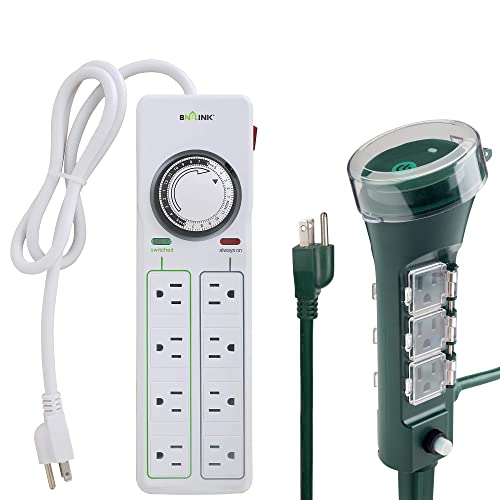 GE 7-Day Programmable Power Strip with Digital Timer, 8 Grounded Outlets (4  Timed / 4 Always On), Indoor, 15 Amp, 1800W, Easy Presets and Custom