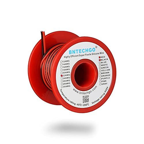 BNTECHGO 22AWG Red Black Silicone Wire 25ft Spool