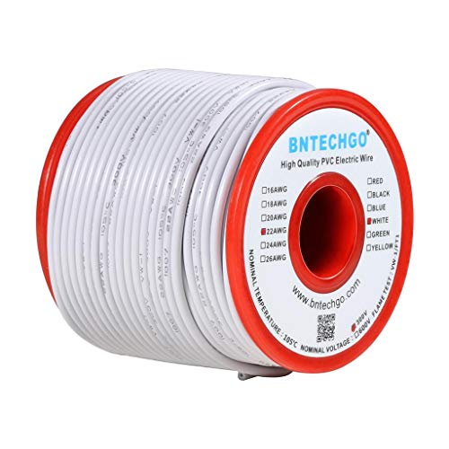 BNTECHGO 22 AWG PVC Electric Wire - White 100 ft 1007 Hook Up Tinned Copper Wire