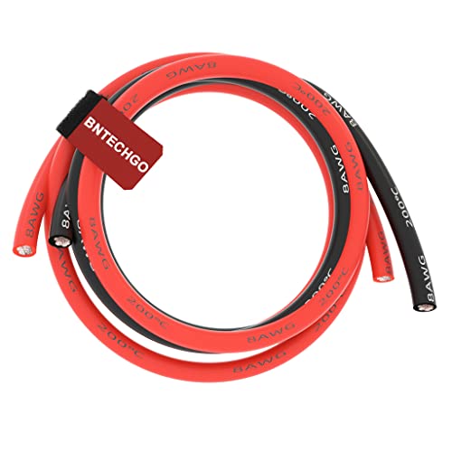 BNTECHGO 8 Gauge Silicone Wire 5 ft Red & 5 ft Black Flexible Stranded Copper