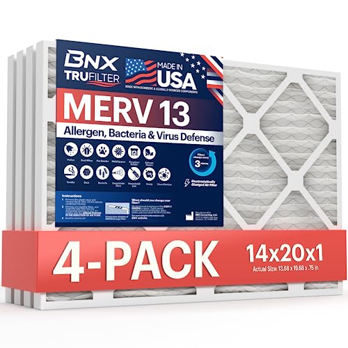 BNX TruFilter 14x20x1 Air Filter MERV 13 - Electrostatic Pleated HVAC AC Filters