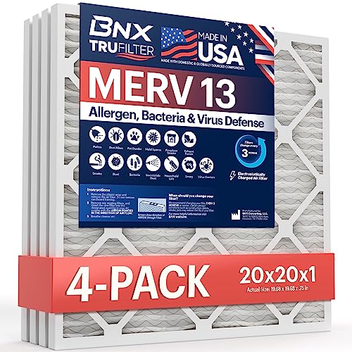 BNX TruFilter Air Filter MERV 13 (4-Pack) - Improved Indoor Air Quality