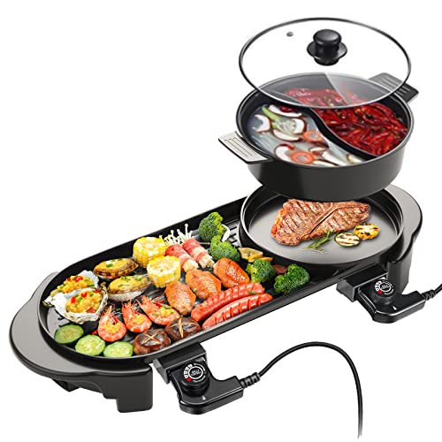 Topwit Hot Pot Electric with Grill, 2 in 1 Indoor Non-Stick Electric Pot  and Griddle for Korean BBQ, Steaks, Shabu Shabu and Noodles, Independent  Dual