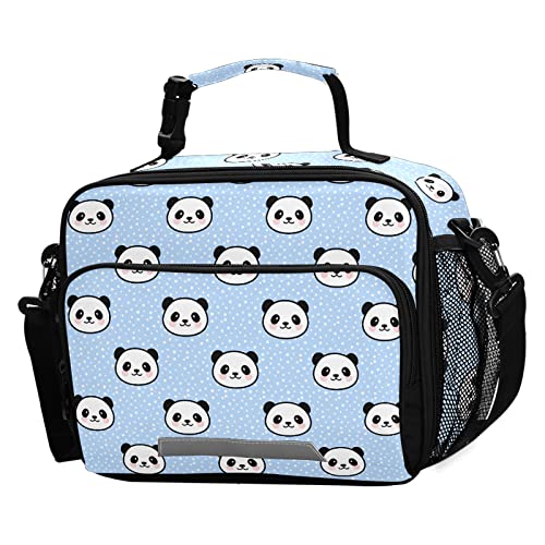 BOENLE Blue Panda Lunch Box Boys Girls Insulated Lunch Bag Kids Reusable Cooler Tote Shoulder Strap