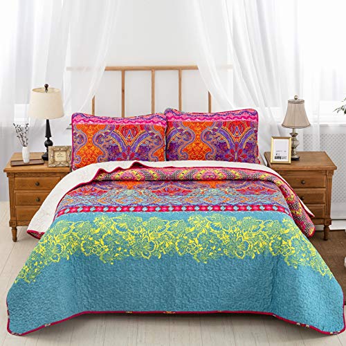 Bohemian 3-Piece Bedding Quilt Set w/ Pillowcases, Full/Queen