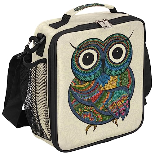 Boho Animal Owl Insulated Lunch Bag