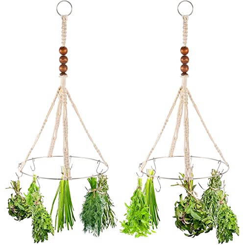 Boho Chic Hanging Drying Rack for Herbs - Macrame Mobile Flower Hanger
