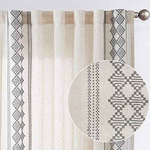 Boho Curtains Linen Blend Farmhouse Curtains for Living Room