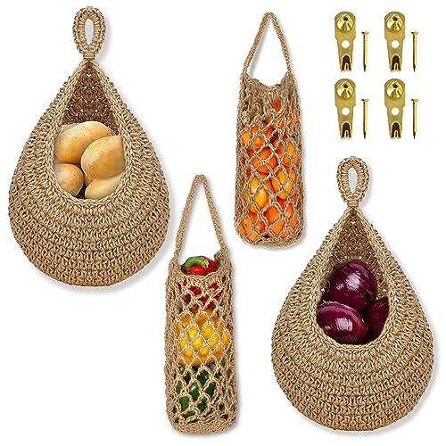 Boho Jute Hanging Baskets for Kitchen Organization