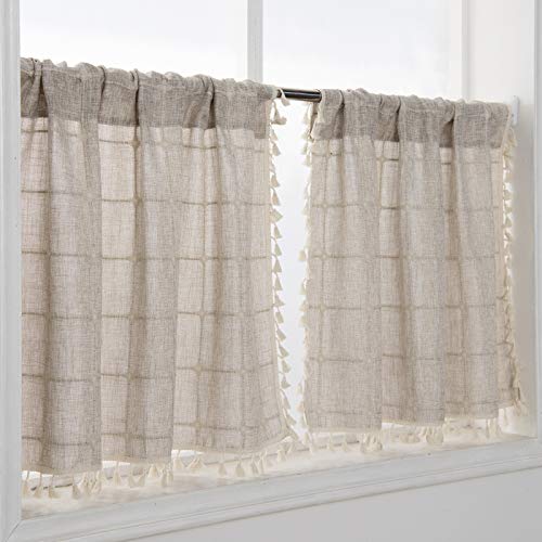 Boho Kitchen Curtains with Tassels - Tan Tier Curtain