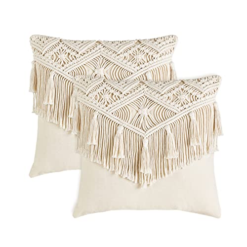 Boho Macrame Pillow Cover Set - Decorative Square Pillowcase with Tassels
