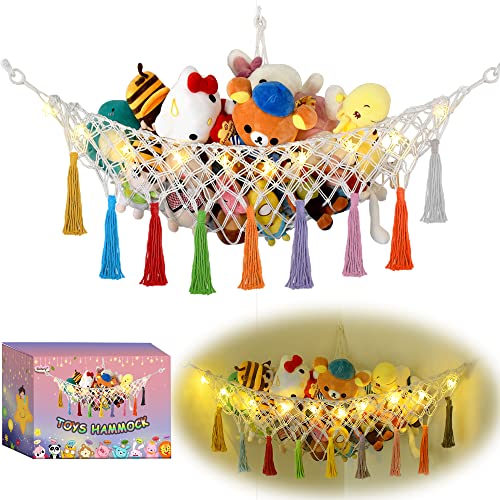 Boho Macrame Toy Hammock with Colorful Tassels