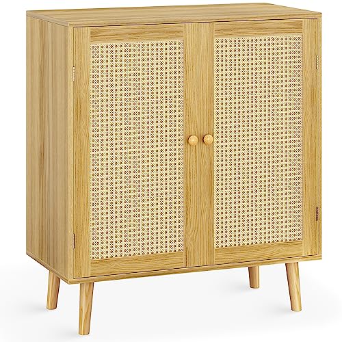 Boho-style storage cabinet with rattan doors