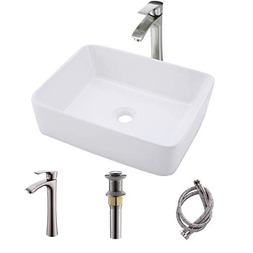 Bokaiya Rectangle Vessel Sink with Faucet and Drain Combo