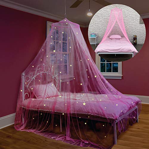 Bollepo Pink Bed Canopy with Glowing Stars