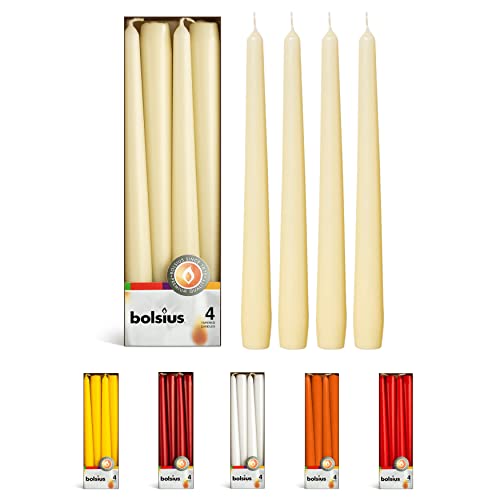 BOLSIUS Ivory Taper Candles - 4 Pack Unscented