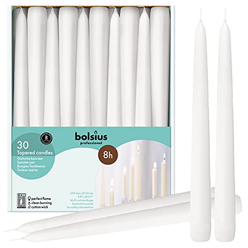BOLSIUS White Taper Candles - Bulk Pack of 30 Count