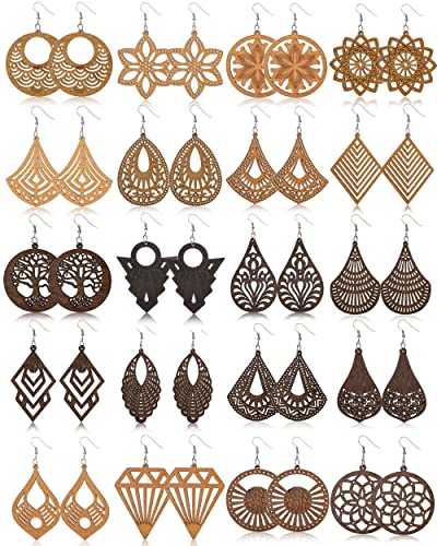 African Wooden Round Painted Drop Ethnic Style Earrings