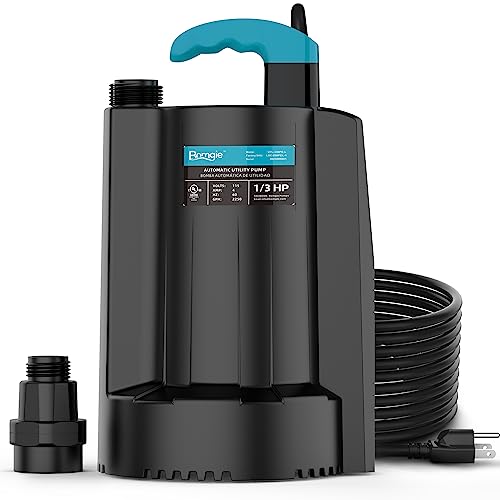 BOMGIE Submersible Water Pump: 1/3 HP, 2250GPH, Portable Electric Utility Pump