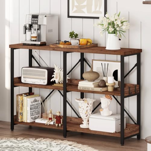 Rustic 3-Tier Sofa Table with Shelves for Living Room