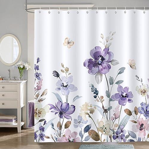 Floral Watercolor Shower Curtain 72x72 Inch with 12 Hooks