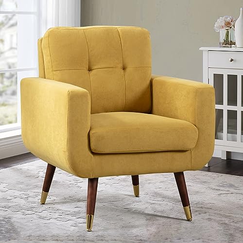 Bonzy Home Yellow Fabric Accent Chair, Mid Century Modern Armchair