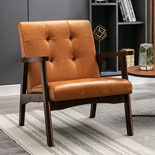 Bonzy Home Mid-Century Modern Faux Leather Armchair, Orange