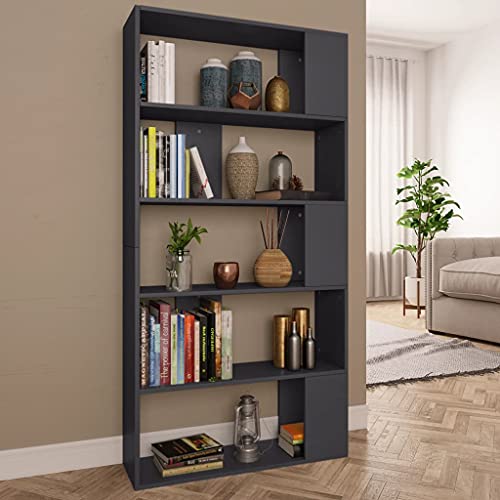 5-Tier S-Shaped Bookcase Room Divider, Gray, 31.5''x9.4''x62.6''