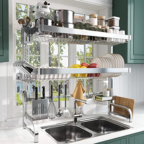 Over the Sink Dish Drying Rack - 1Easylife Adjustable 2-Tier Large
